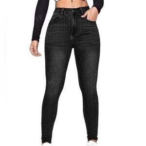 High Waist Bleach Wash Skinny Jeans